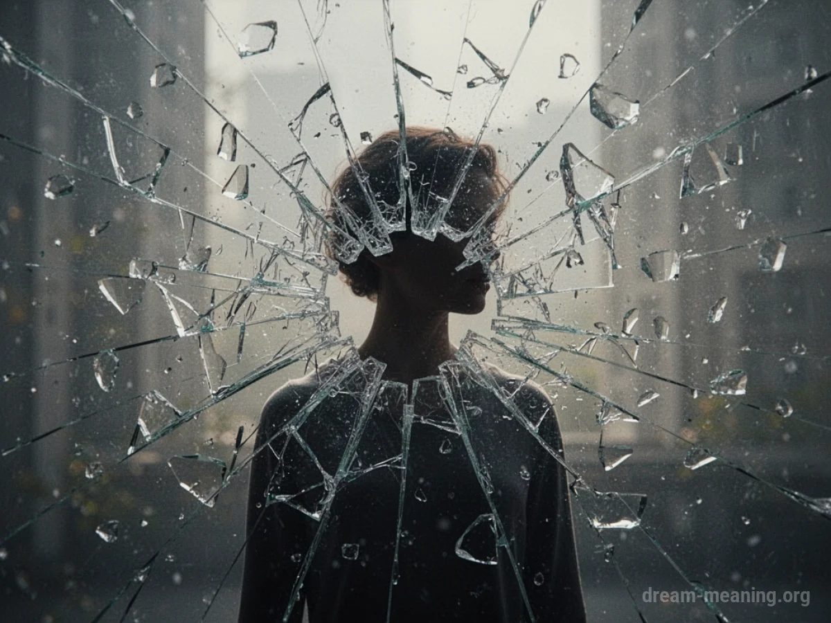 Silhouette of a person with fragmented thoughts depicted as shattered pieces.