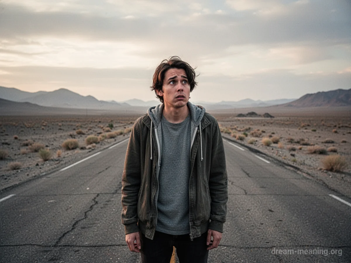 A person stands alone on an empty road.