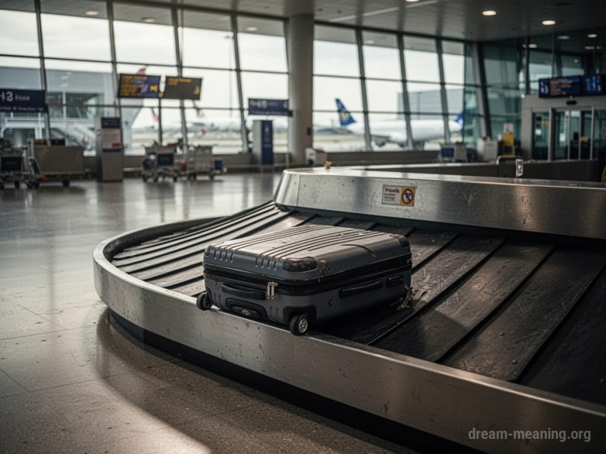 A lone suitcase on an empty baggage carousel.