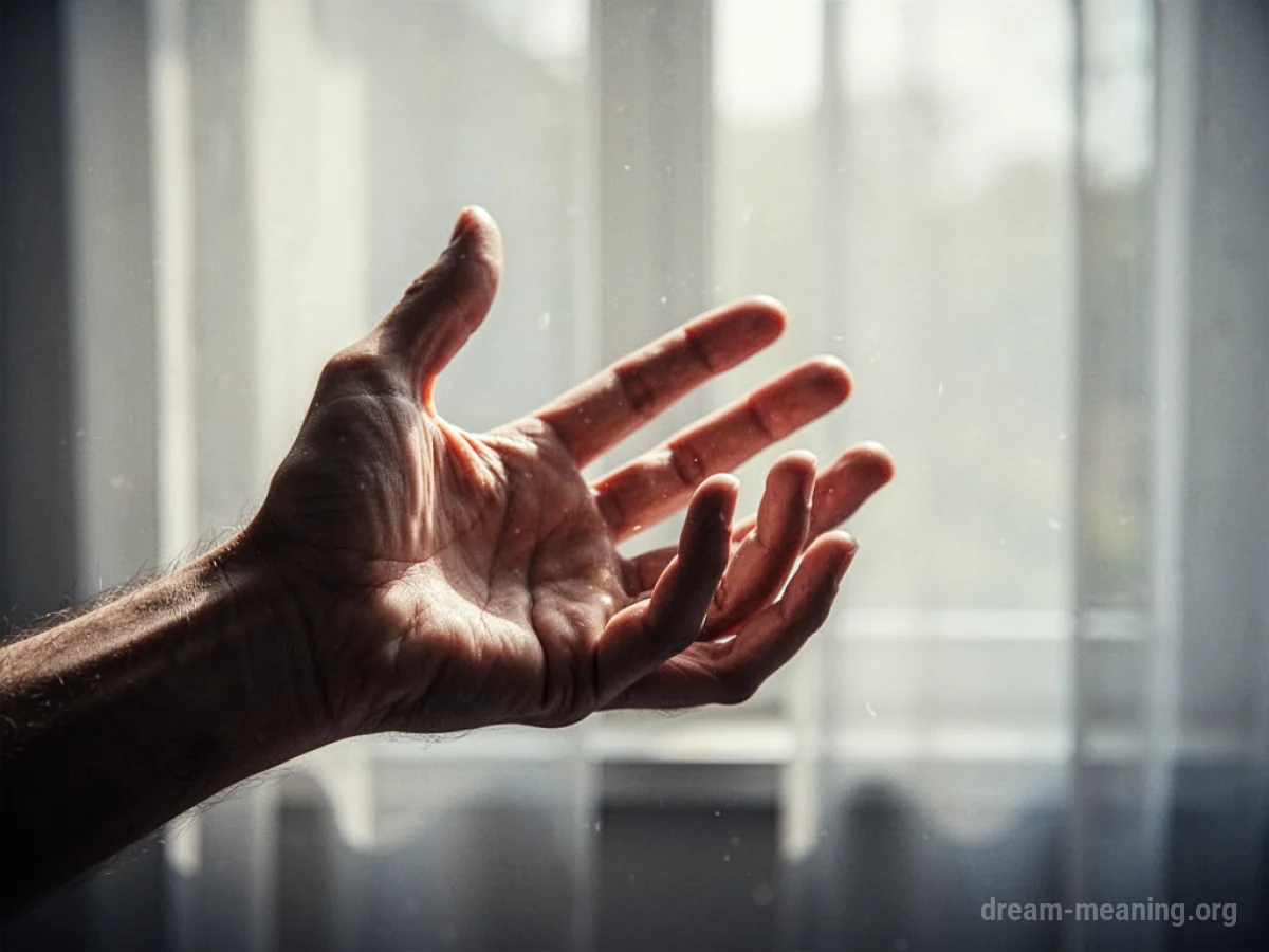 A person's hand reaching into empty space.
