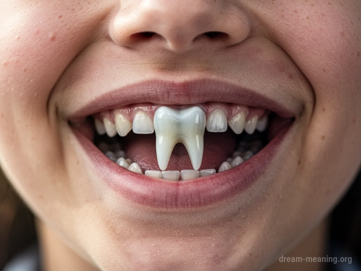 A close-up of a mouth with a loose tooth.