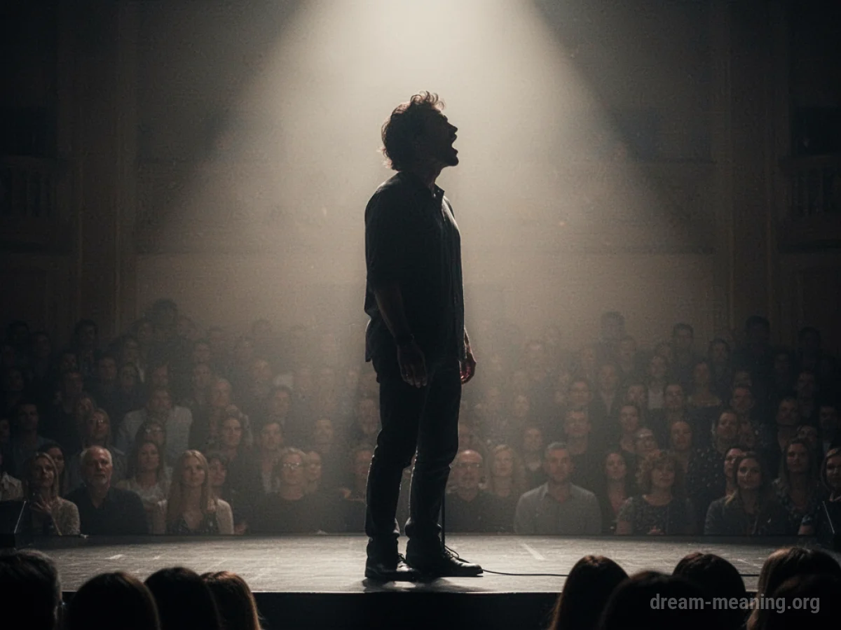 Silhouette of a person on a stage with mouth open.