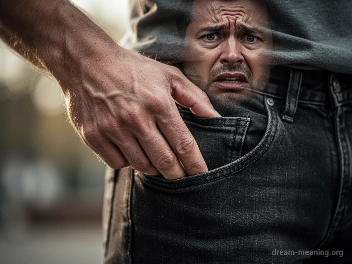 A person's hand reaching into an empty pocket.