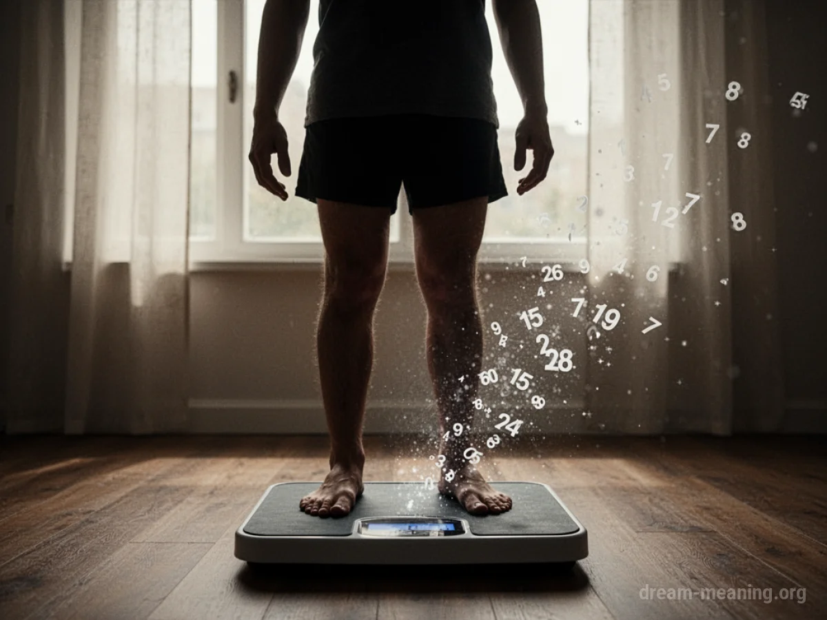 A silhouette of a person on a scale with rapidly decreasing numbers.