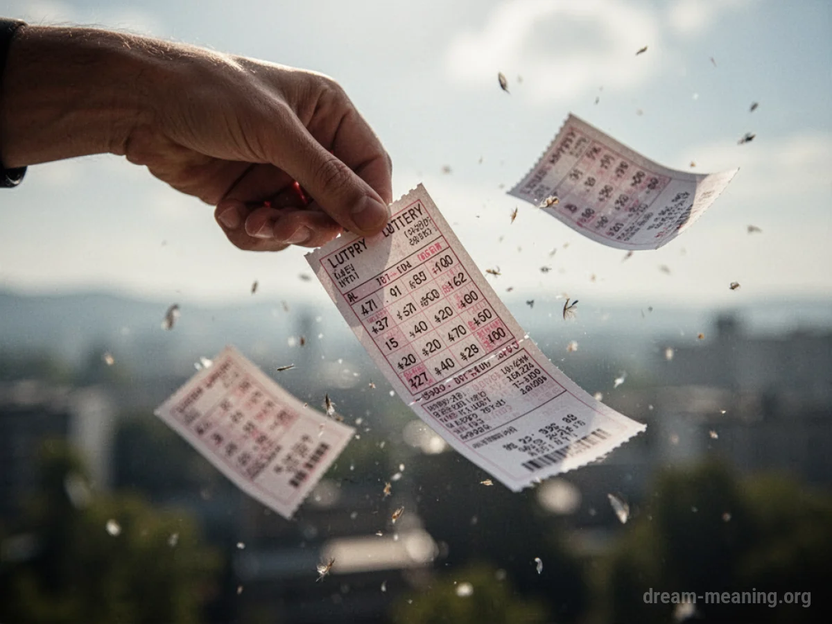 A lottery ticket being blown away by the wind from an open hand.