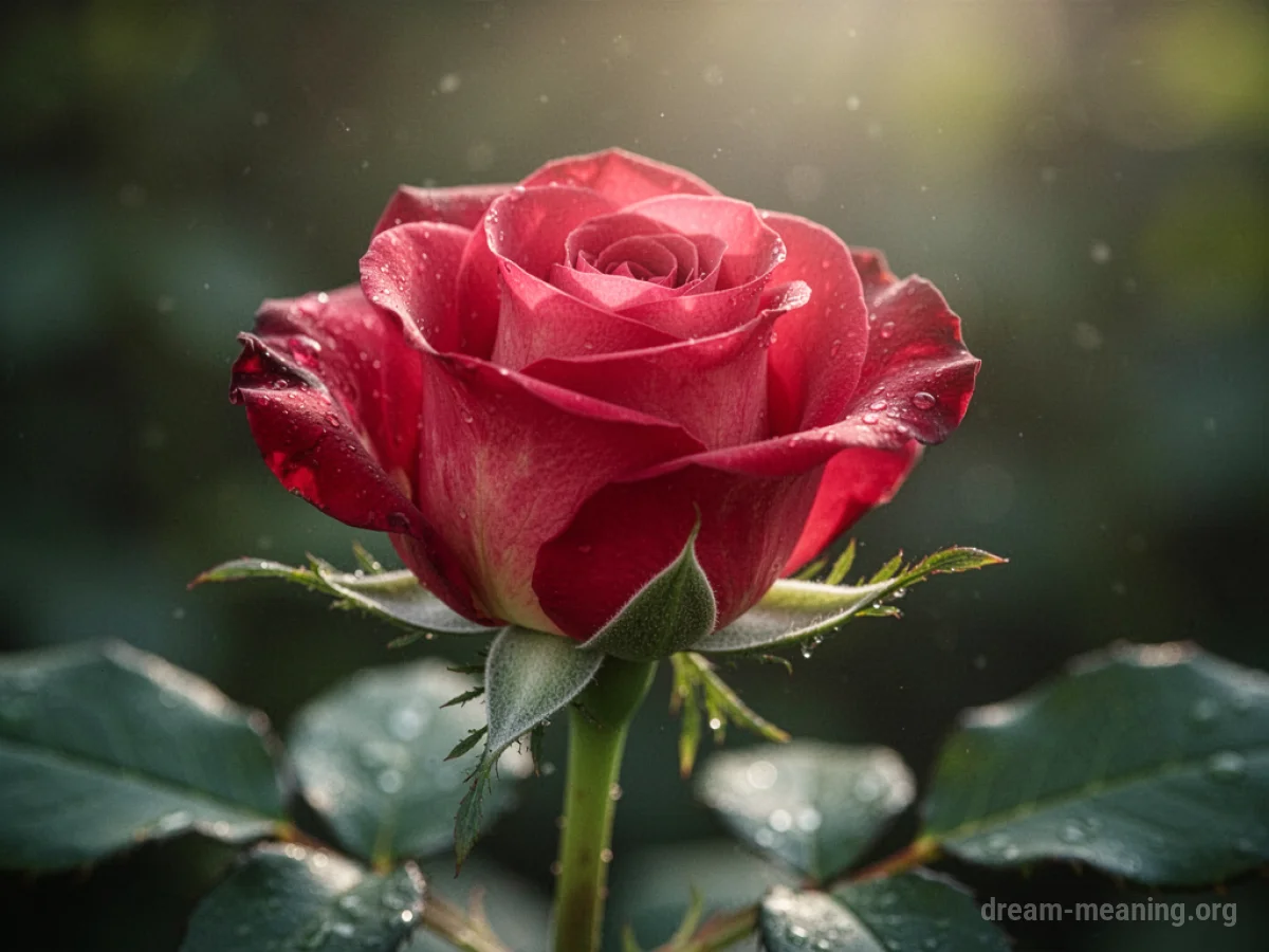 A rosebud opening to reveal its inner petals.