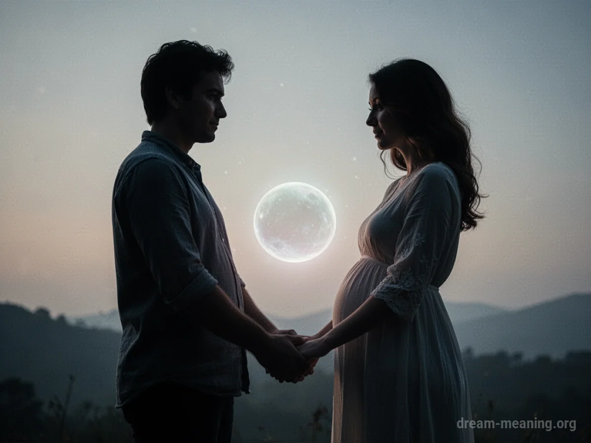 Silhouette of a couple with a glowing orb between them.