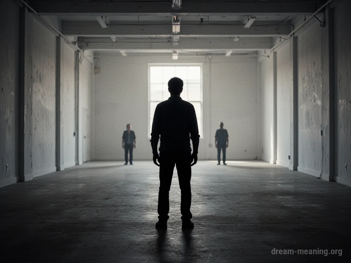Silhouette of a person standing alone in a large, empty room.