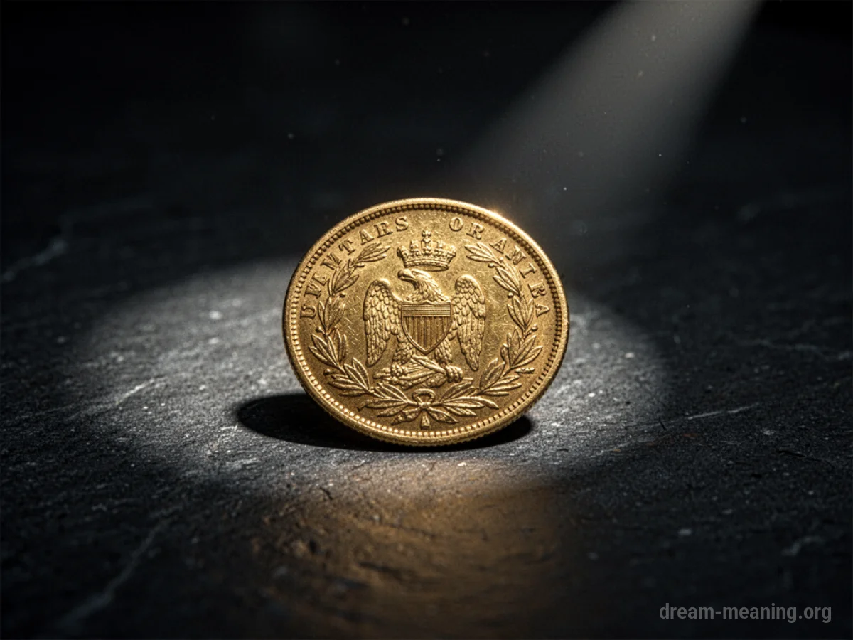 A close-up view of a single gold coin.