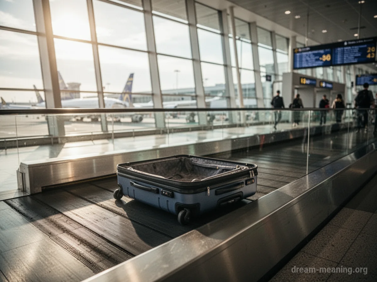 An empty suitcase on an airport moving walkway.