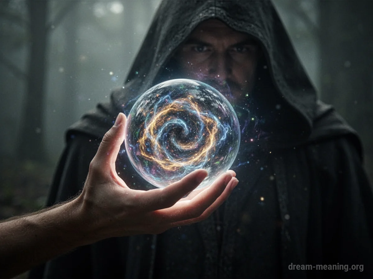 A hand projecting magical light from an orb.
