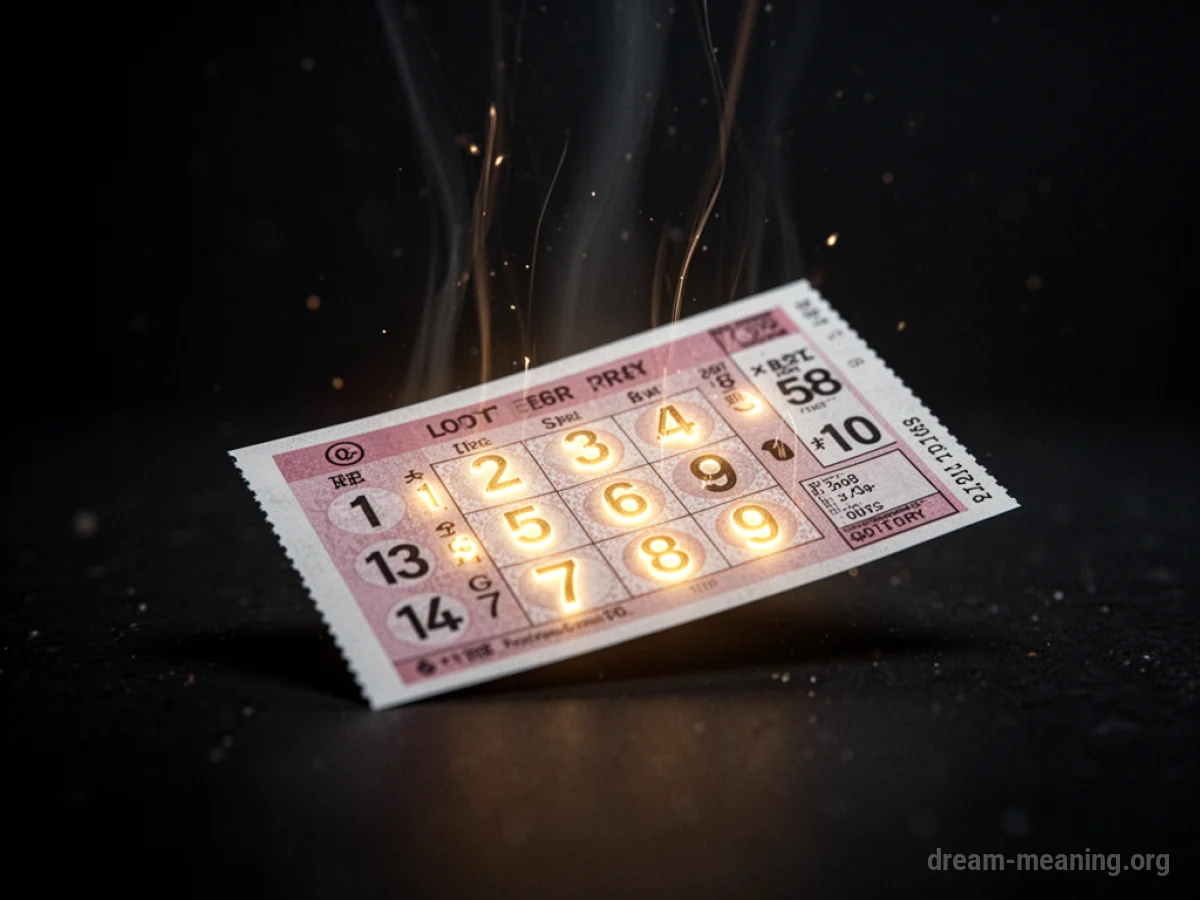 A lottery ticket with glowing numbers.