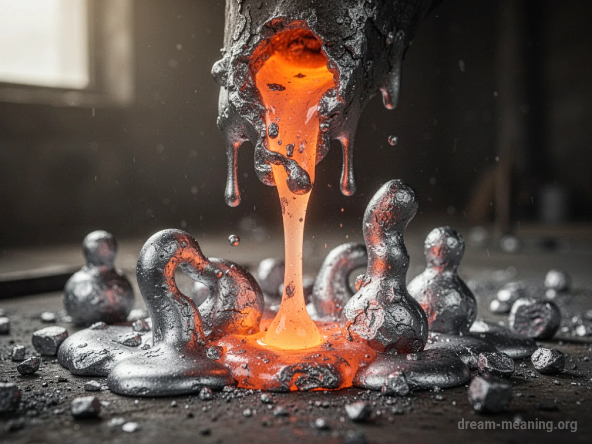 Molten lead dripping and solidifying.