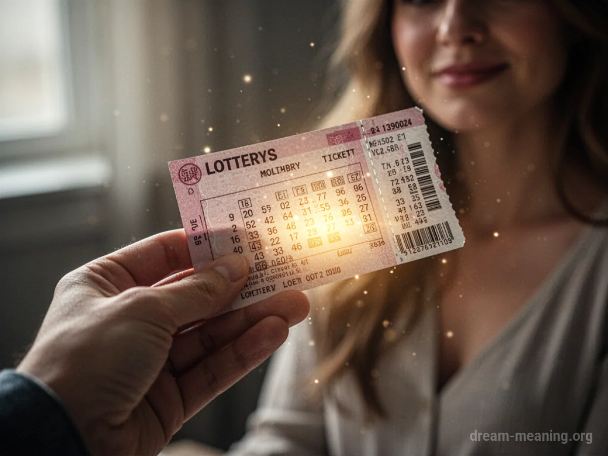 A woman's hand holding a lottery ticket with a glowing light.