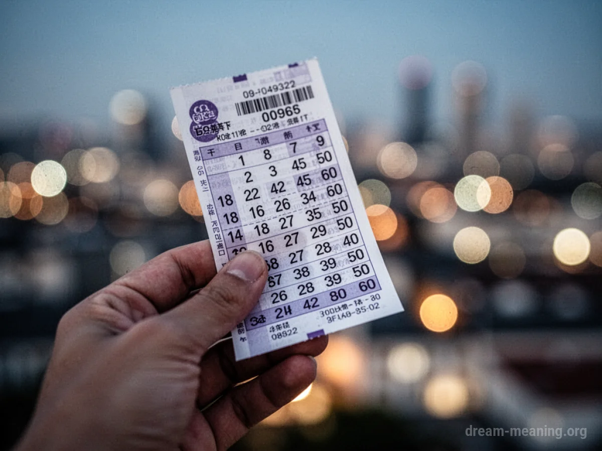 A hand holding a lottery ticket with numbers.