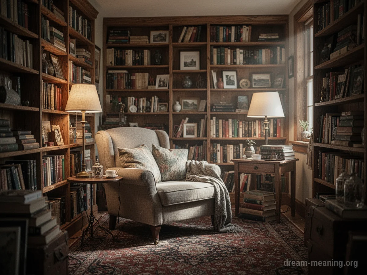 A quiet, sunlit room filled with books and a reading chair.