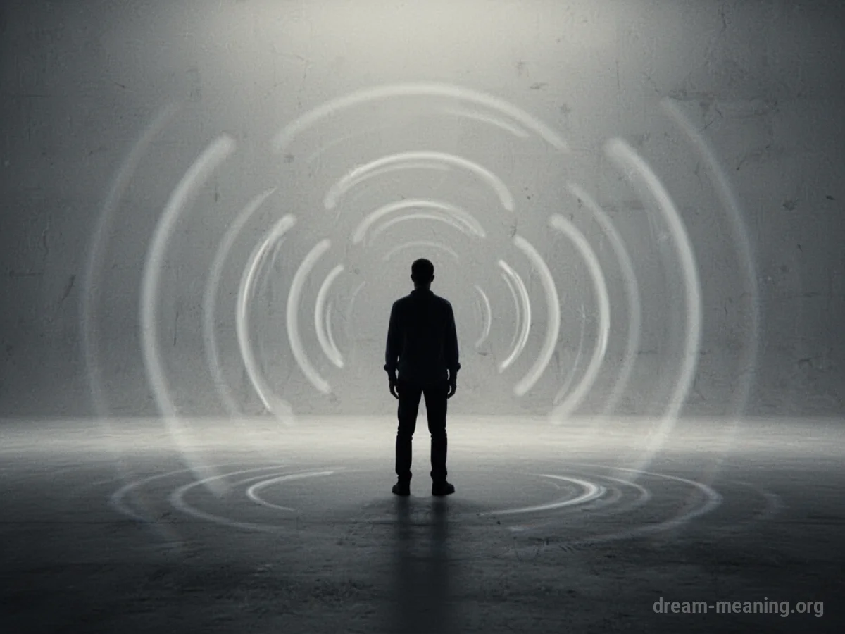 Silhouette of a person in an empty space with faint sound waves.