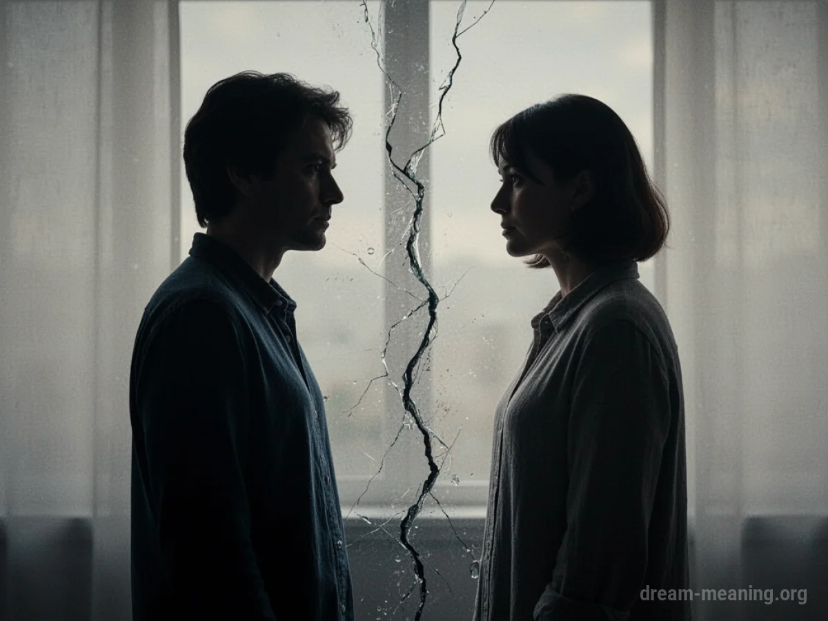 Two figures with a visible fracture in the space between them.
