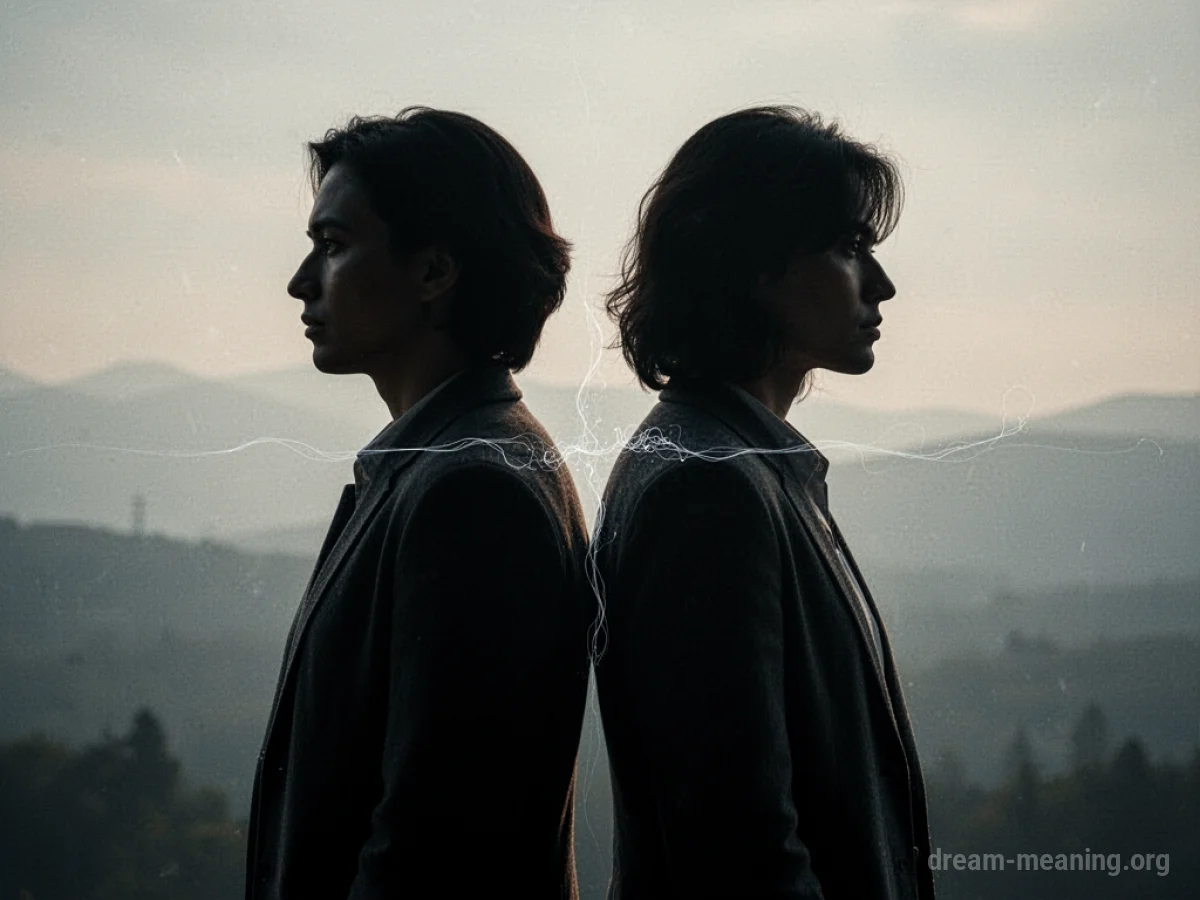 Two silhouetted figures with a gap between them.
