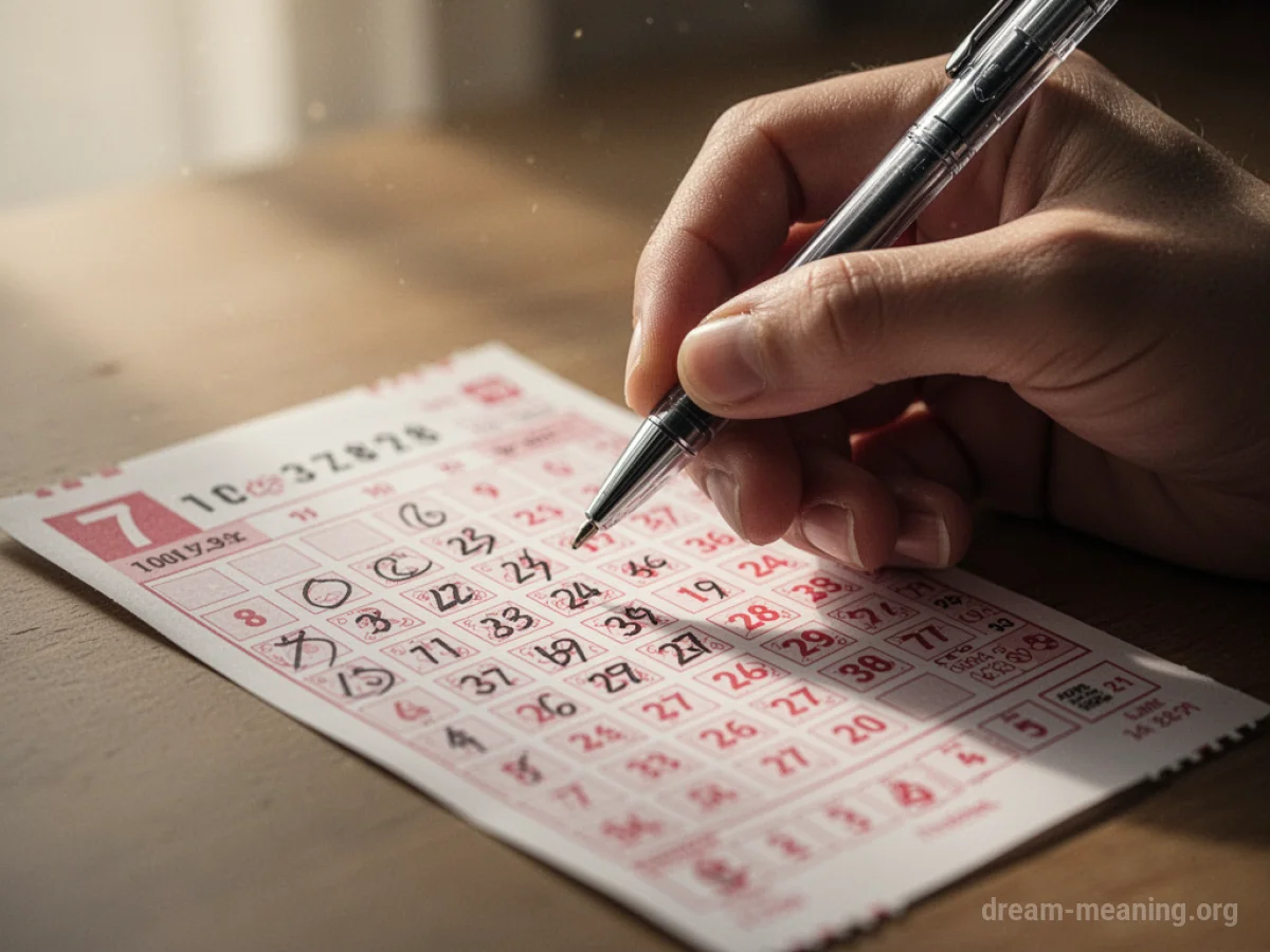 A hand filling in numbers on a lottery ticket.