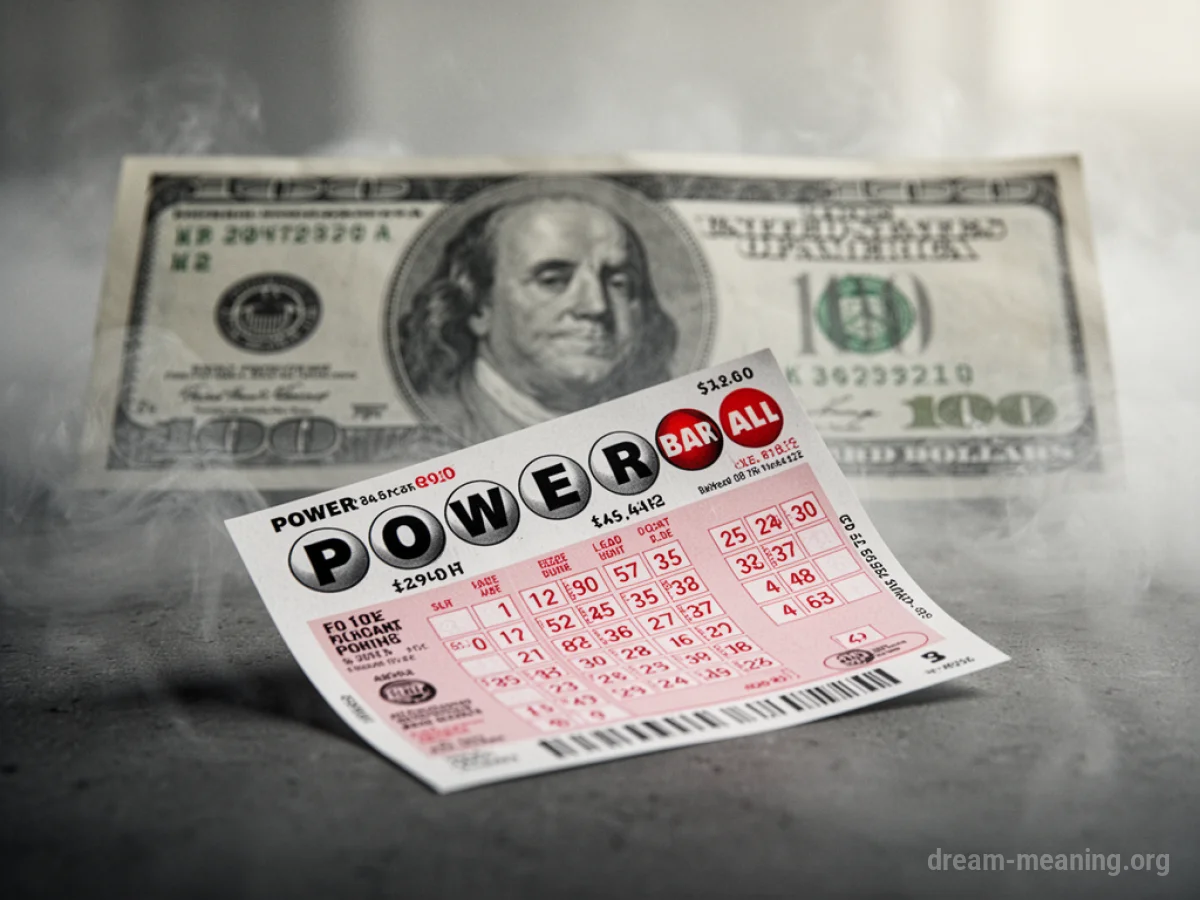 A lottery ticket with a blurry, large monetary amount in the background.