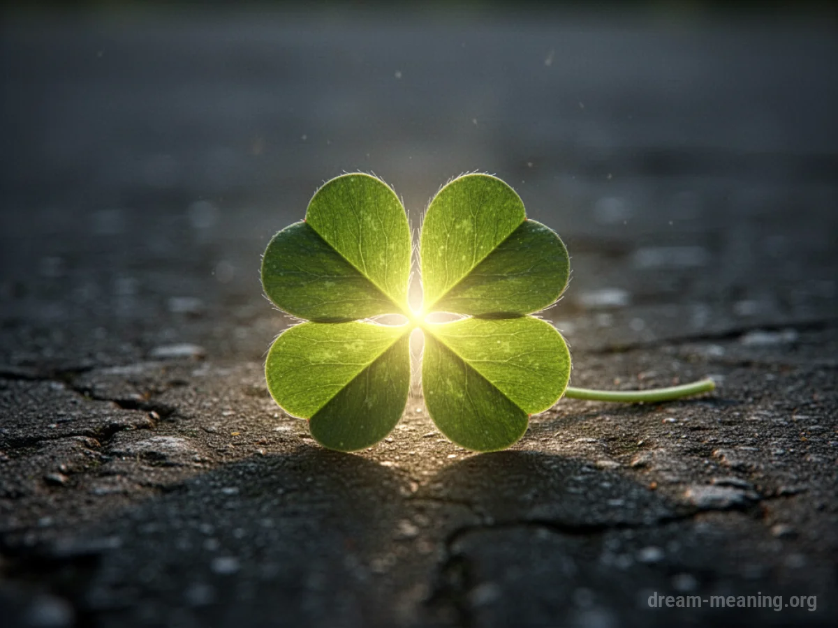 A glowing four-leaf clover on a dark background.