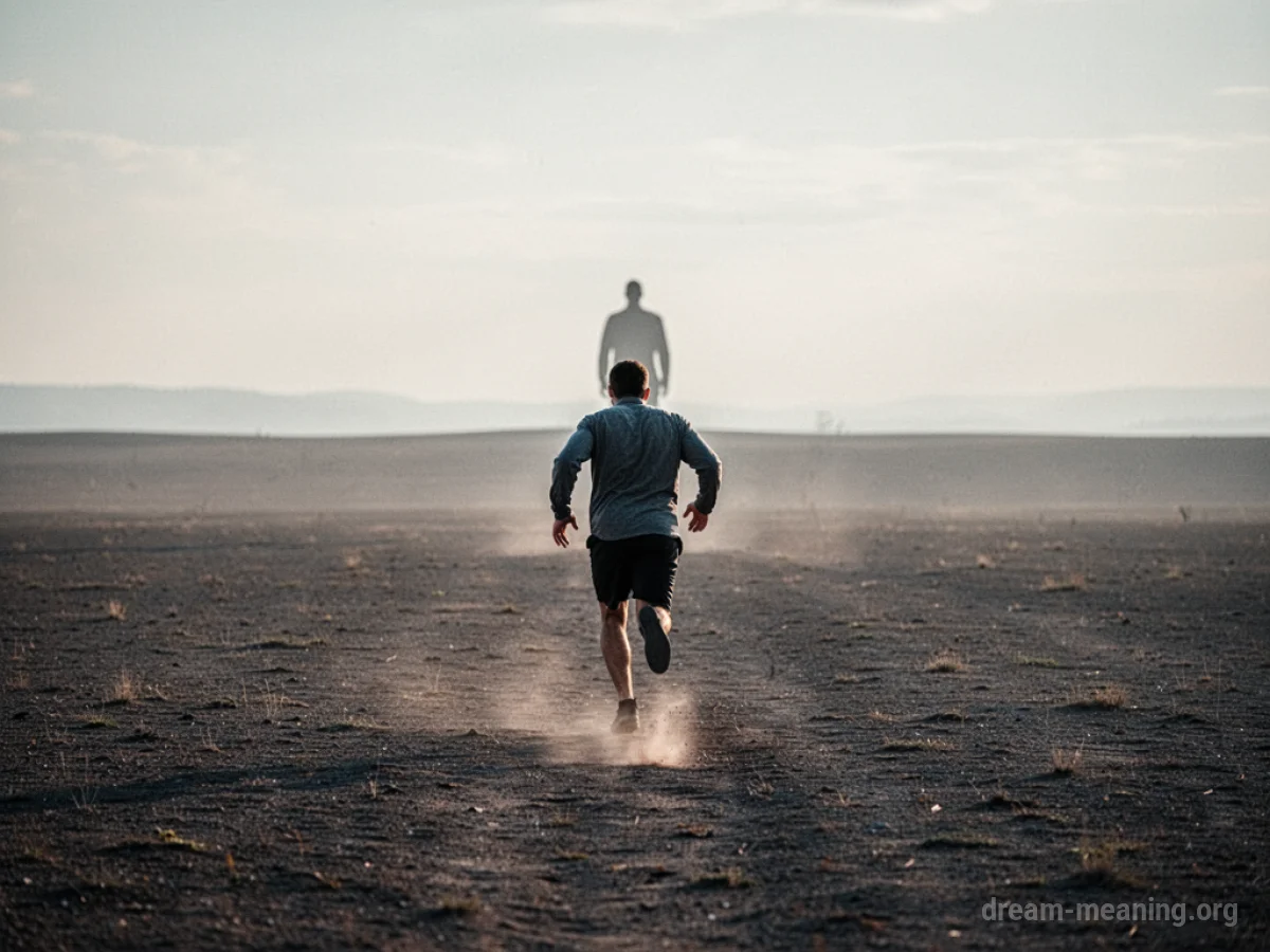 A person running away from another person in a vast, empty field.