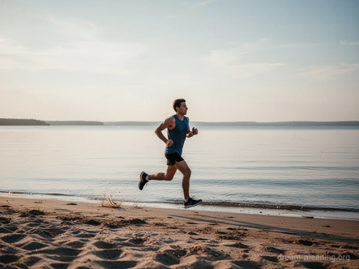A person running along the edge of a lake.