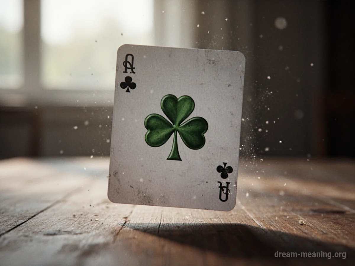 A fading playing card with a clover symbol.