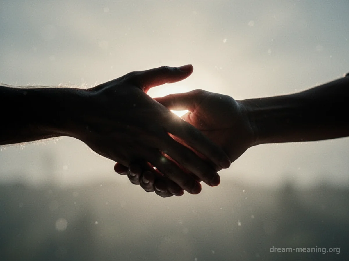A silhouette of one hand reaching towards another.