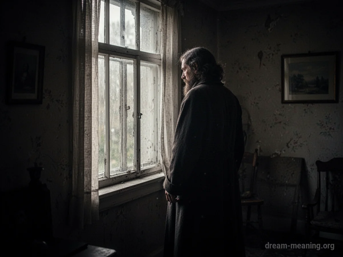 A silhouette of a person stands near a window in a dark room.