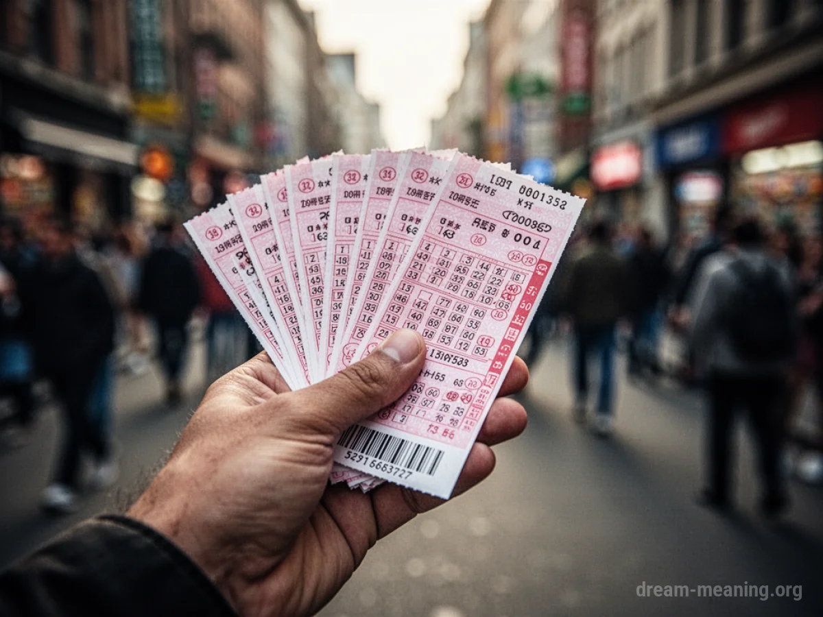 A close-up of a hand holding a small stack of lottery tickets.