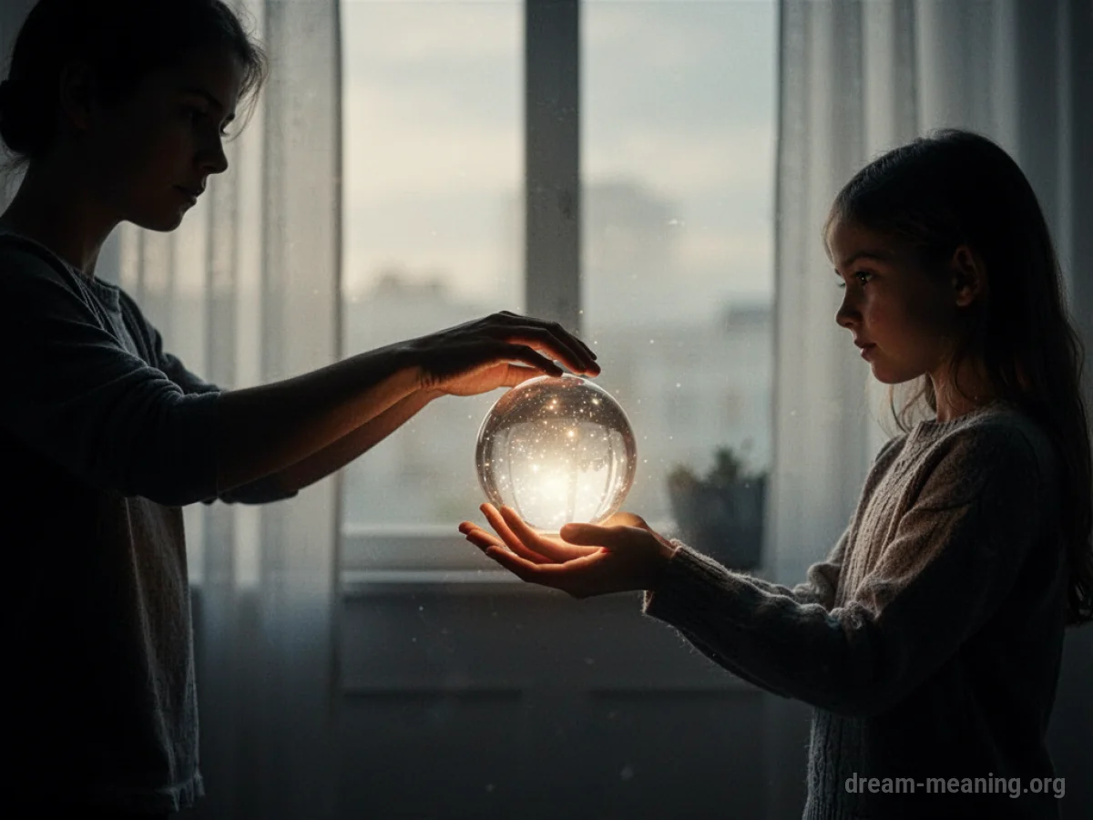 One person's hand offering a bright light to another person's open hand.
