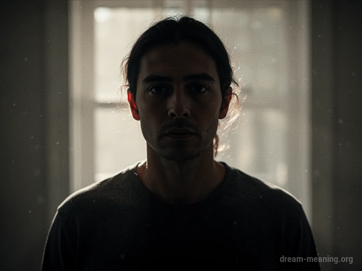 A dimly lit silhouette of a person standing.