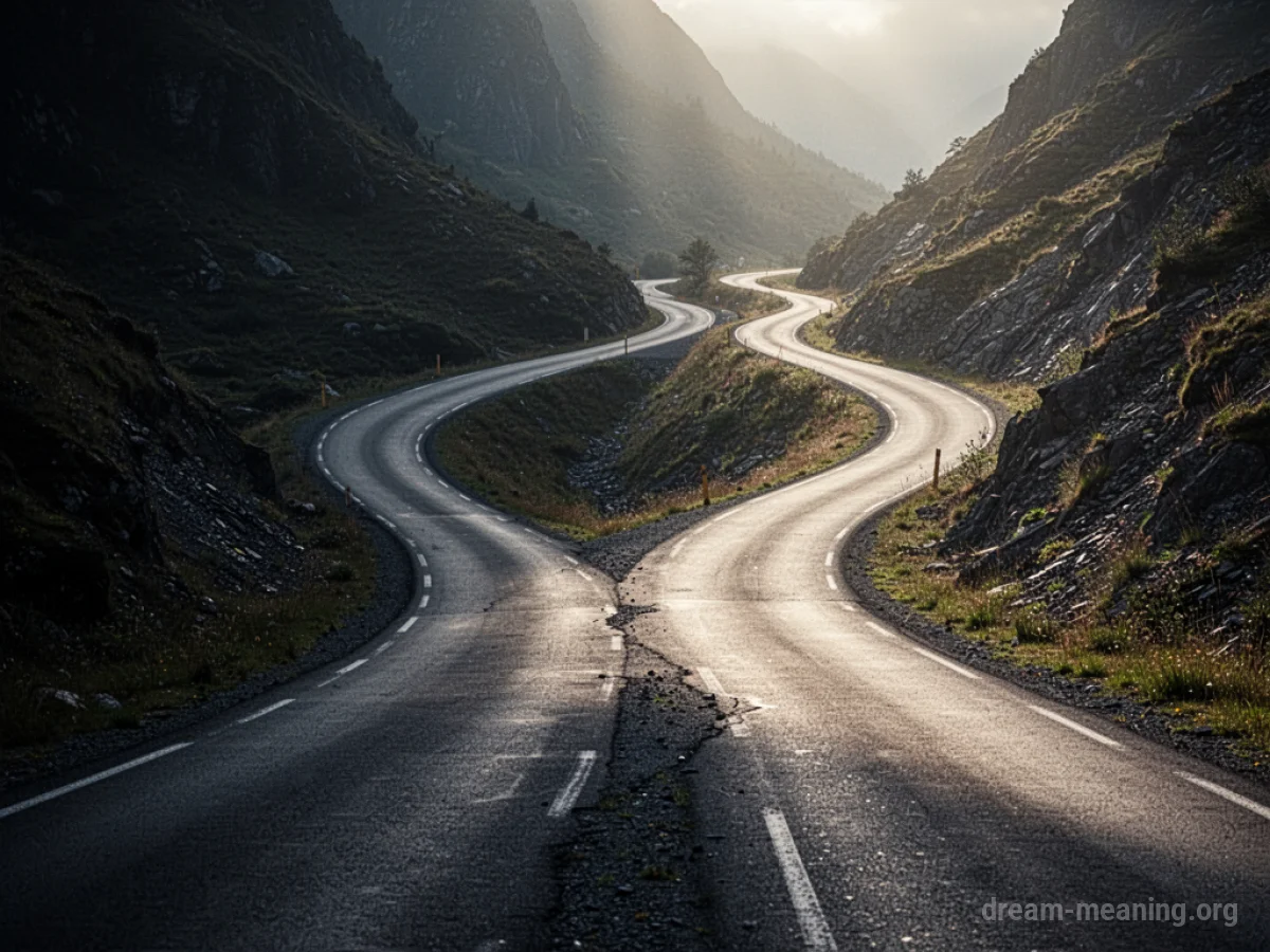A road splitting into two distinct paths.