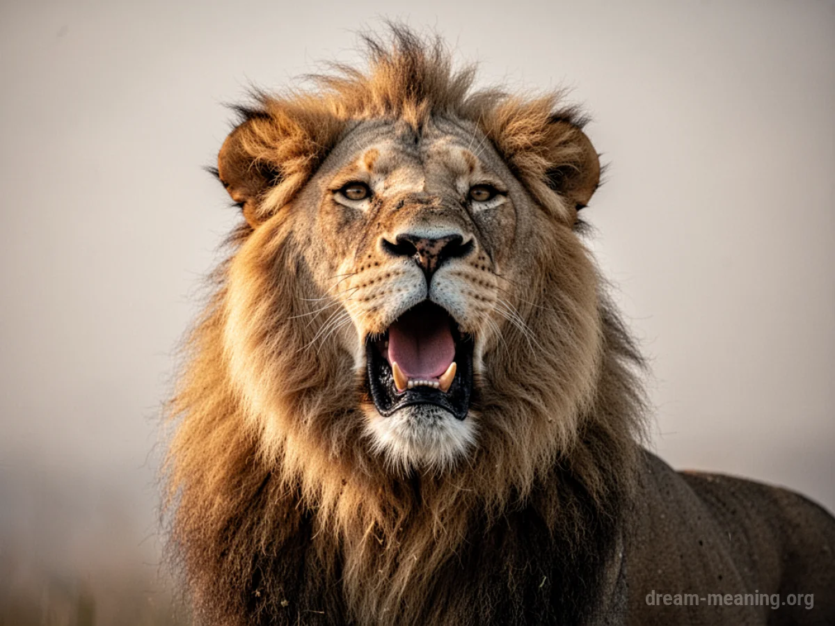 A lion with its mouth open, appearing to speak.