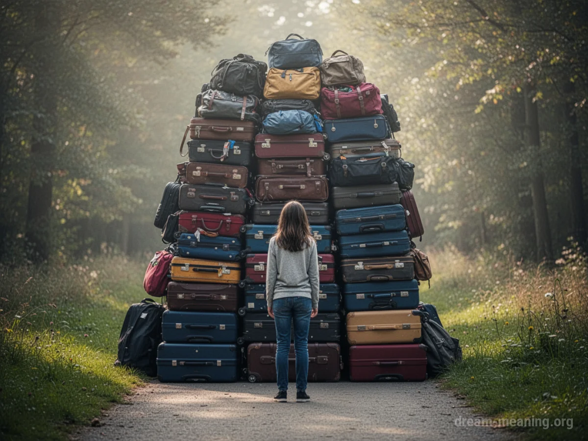 A person overwhelmed by a large pile of luggage.
