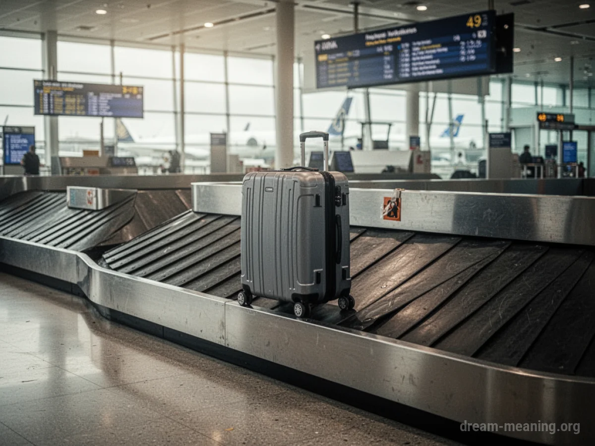 A solitary suitcase on an empty luggage carousel.