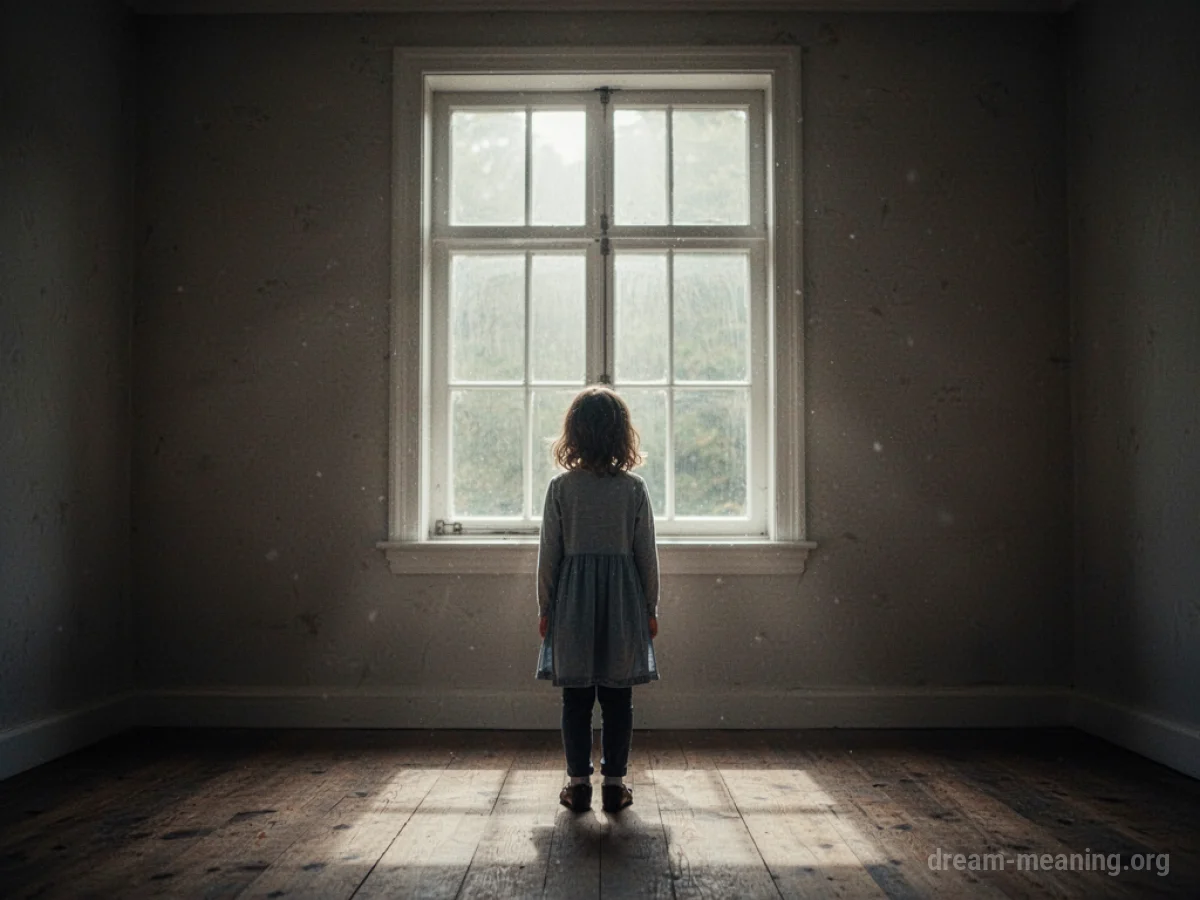 A lone figure gazes towards a distant illuminated window.