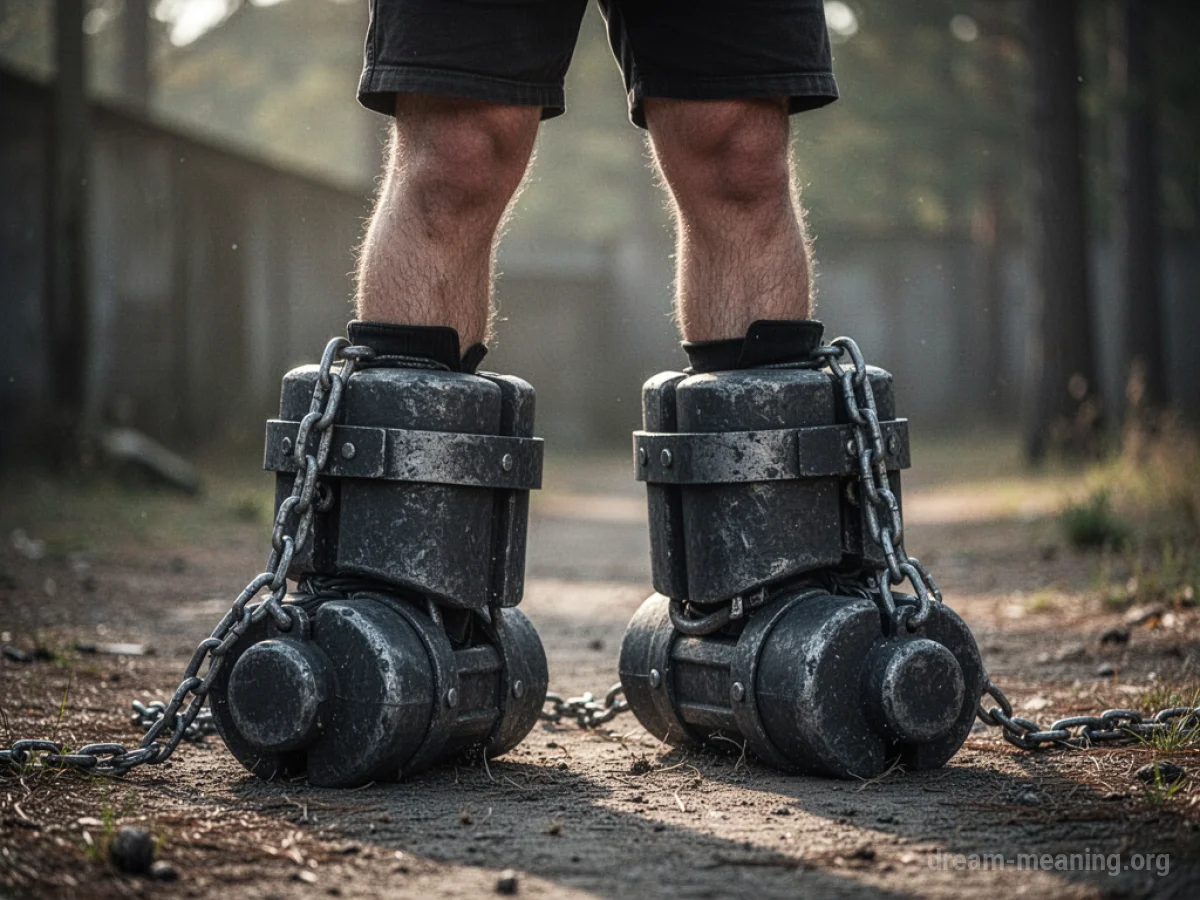 Legs of a person wearing heavy lead weights around the ankles and calves.