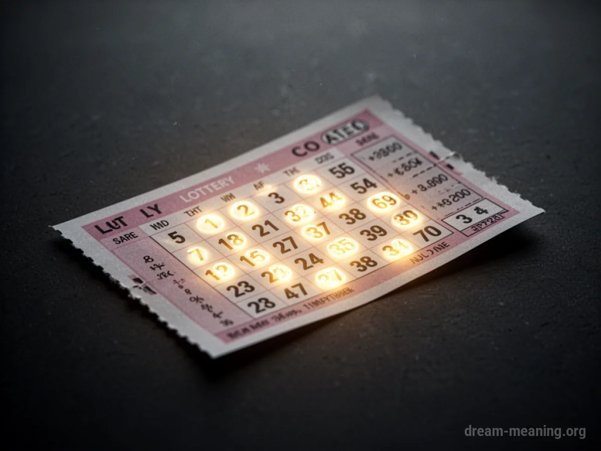 A lottery ticket with glowing numbers.