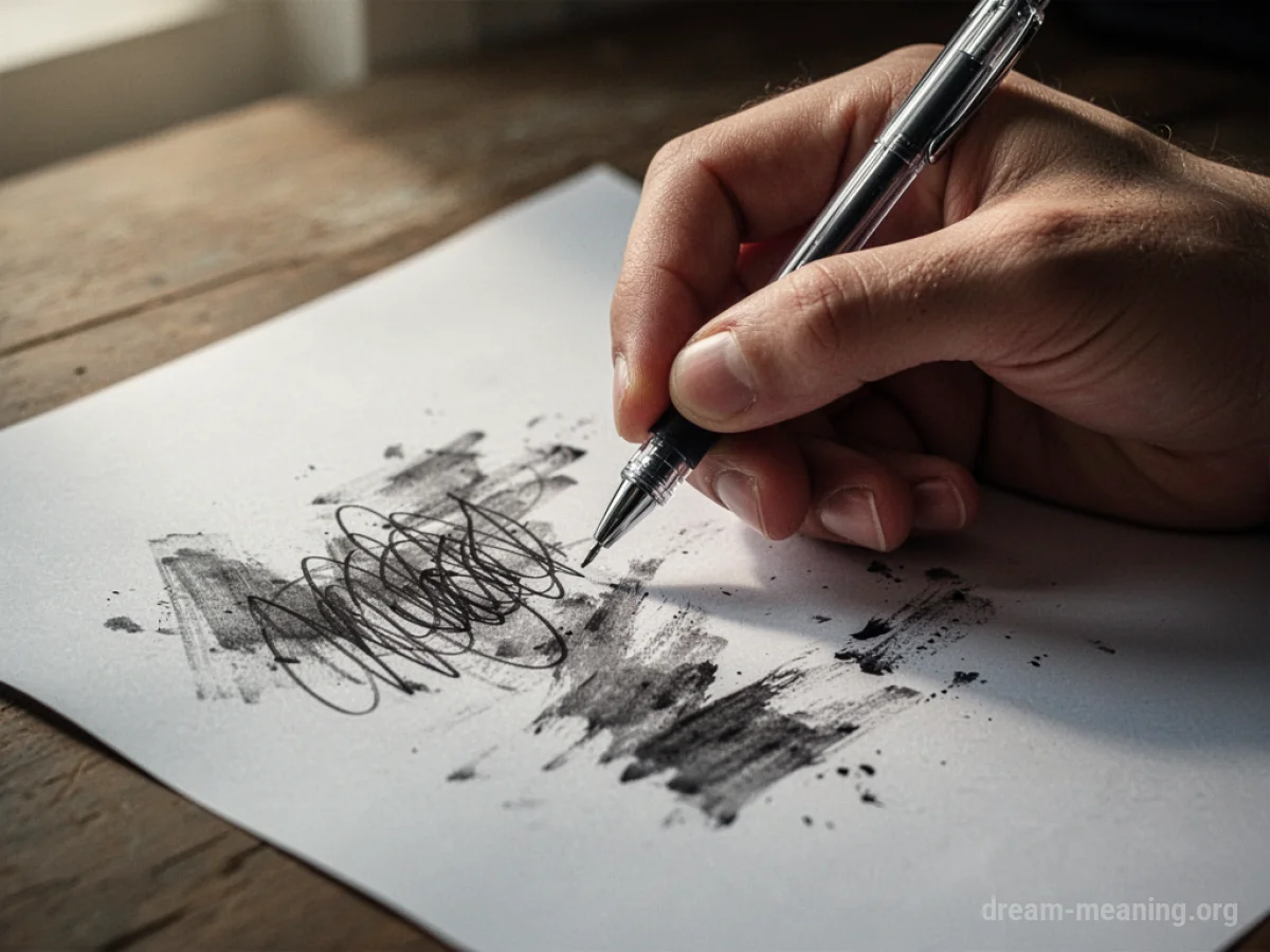 A hand writing smudged, illegible text on paper.