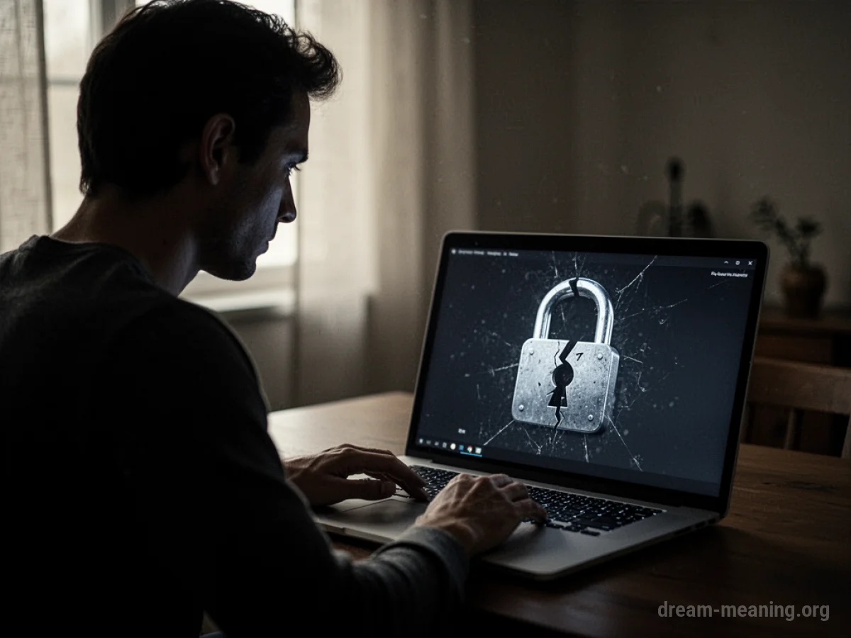 Person silhouette facing a laptop displaying a fractured padlock icon.