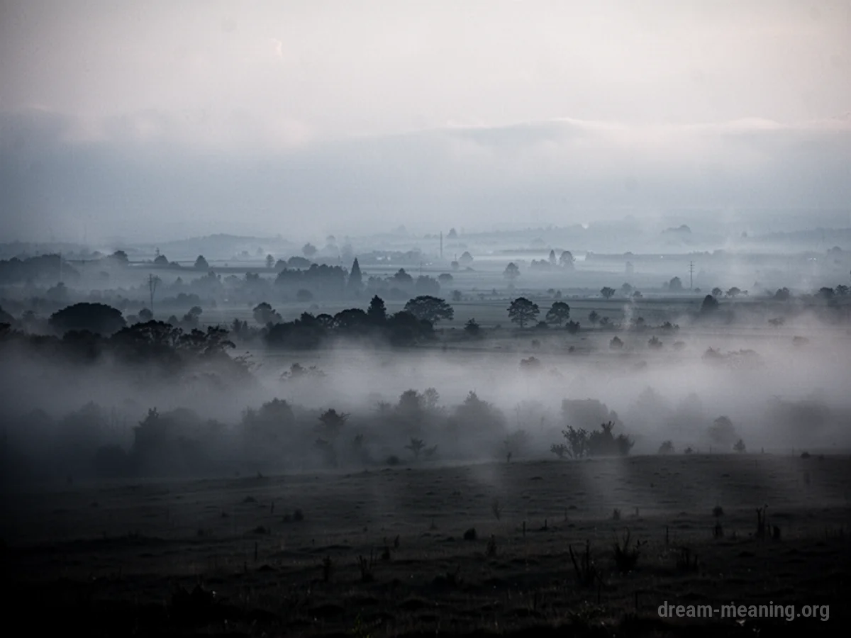 A dark, dense fog bank obscuring a landscape.