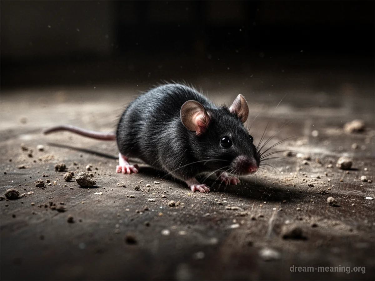 A small black mouse moving across a floor.