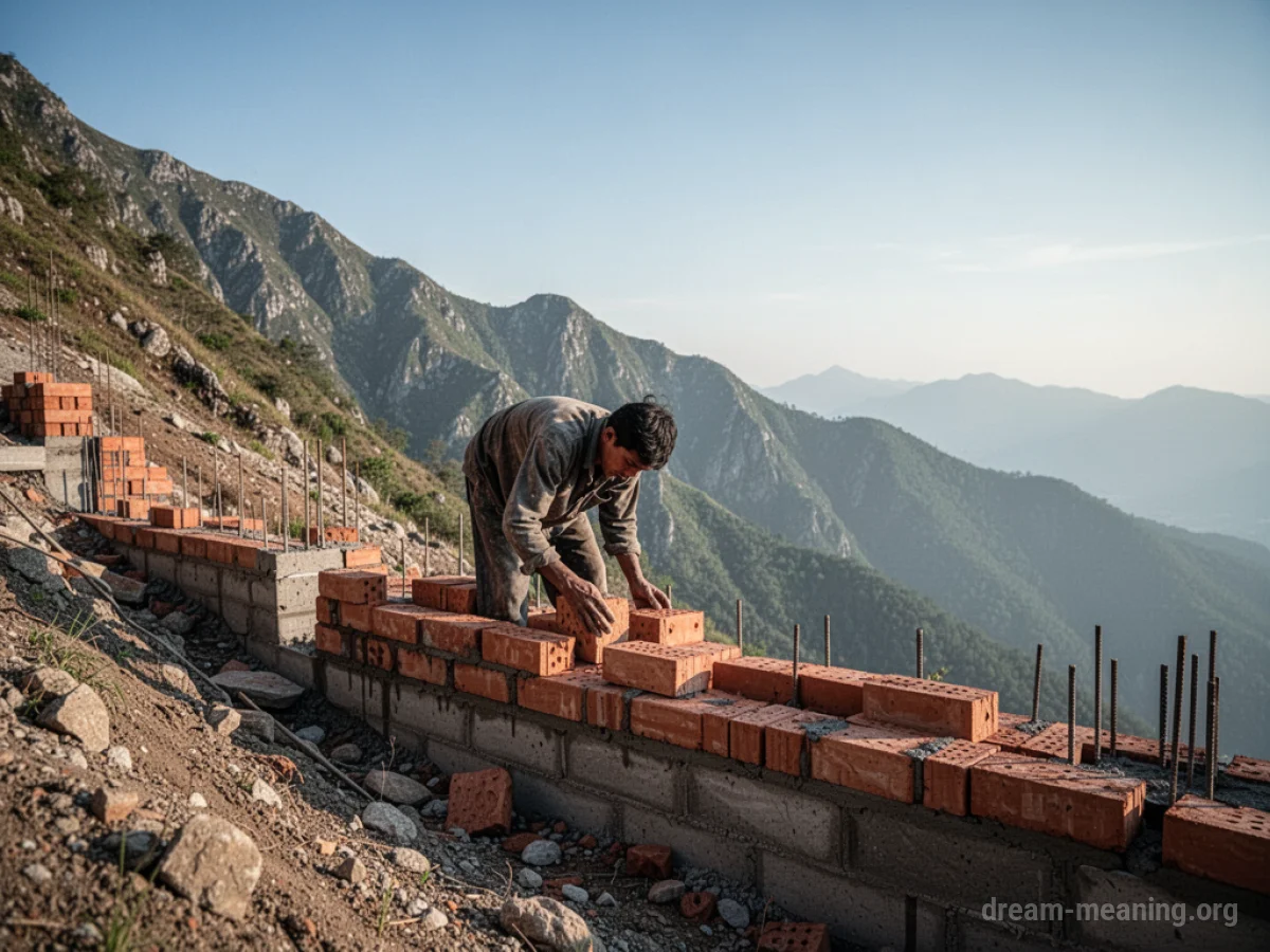 A person building on a mountain.