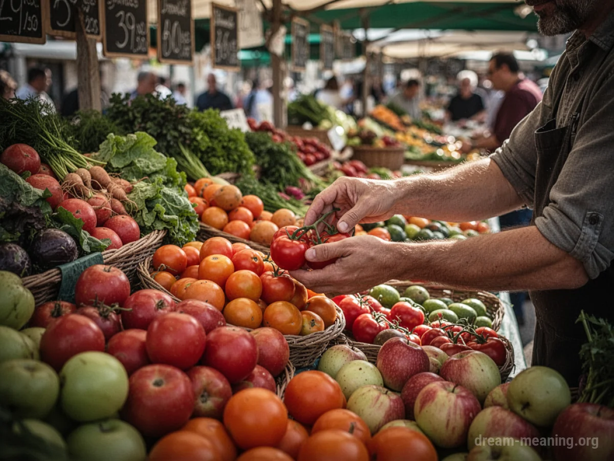 Hands reaching for items at a market stall.