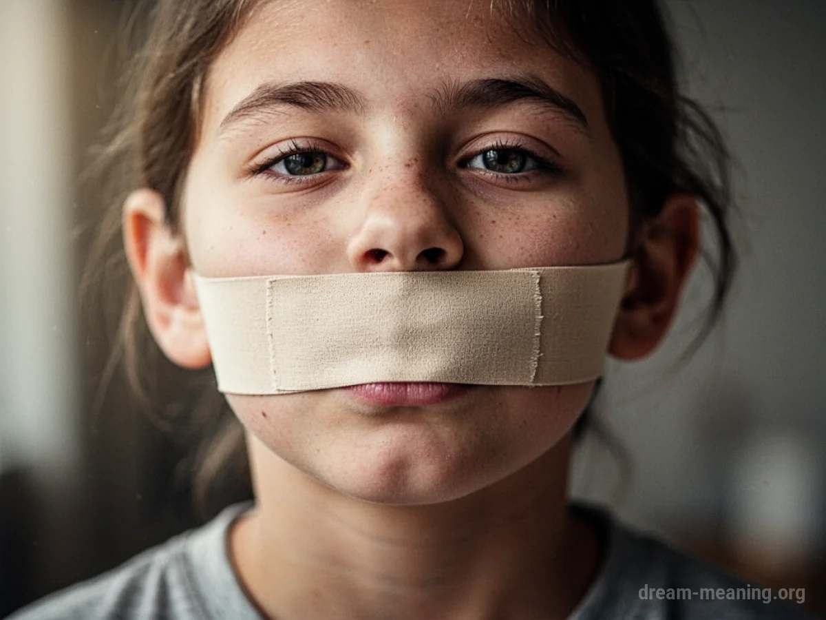 A person's mouth is sealed shut with a plain band.