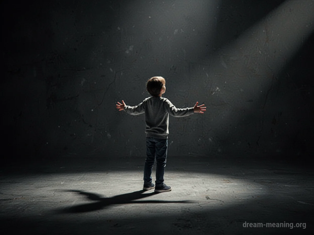 Silhouette of a person in a dark, abstract space with long shadows.