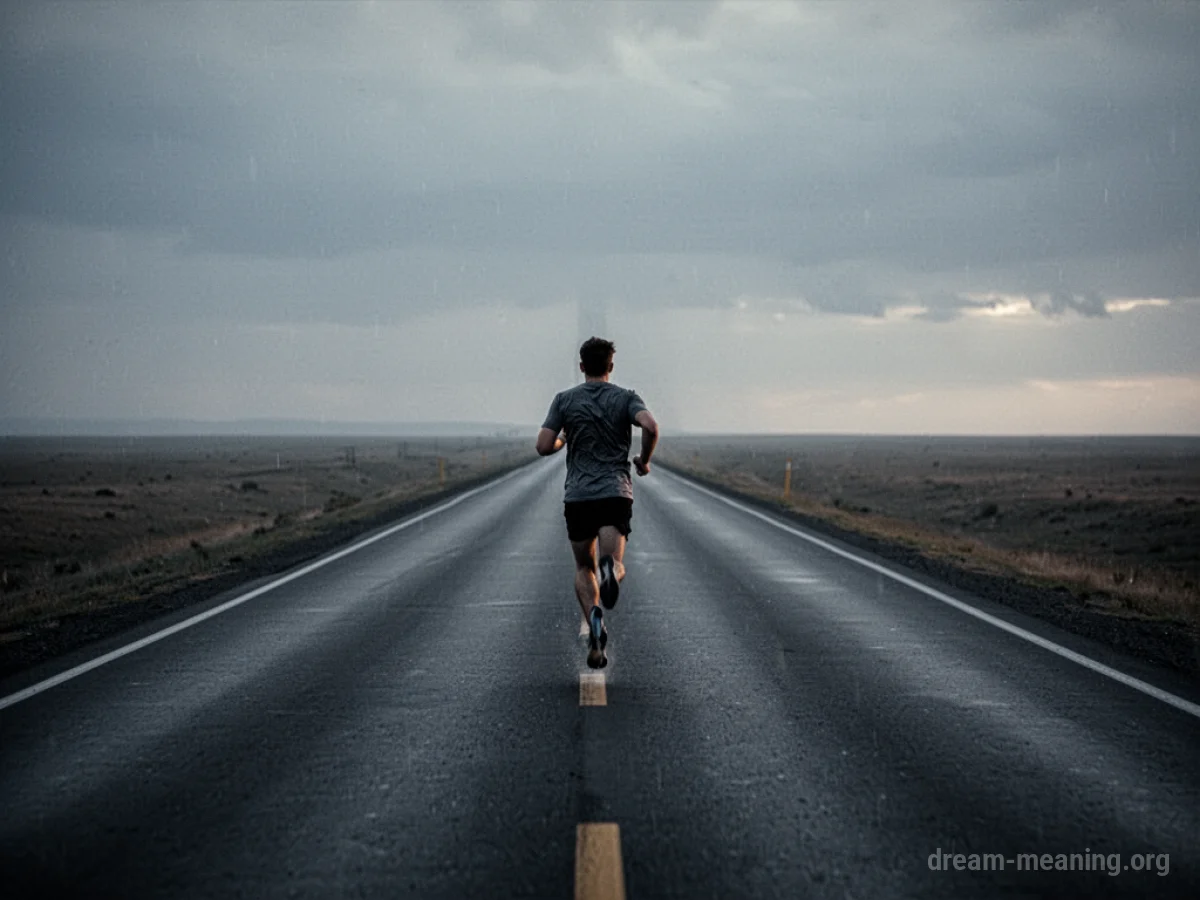 A silhouette of a person running endlessly on a road.